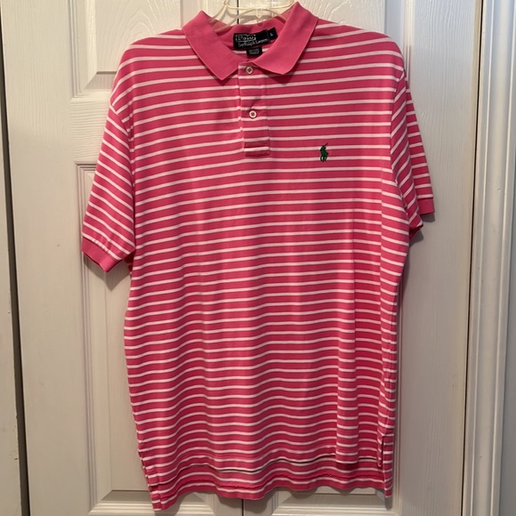 NWOT POLO SHIRT BY RALPH LAUREN PINK & WHITE STRIPED SIZE L 100% COTTON - Picture 2 of 8